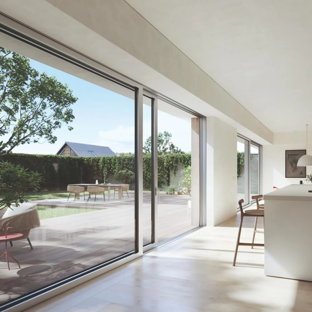 Floor-to-ceiling sliding doors in a modern residence